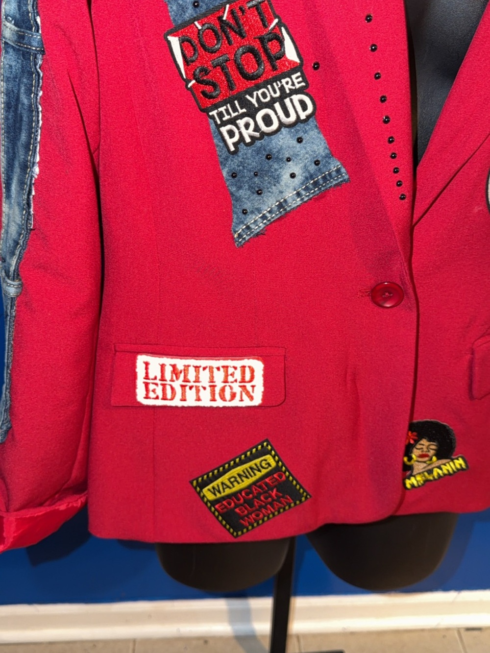 Limited Edition Red Patchwork Blazer - Women's Statement Blazer